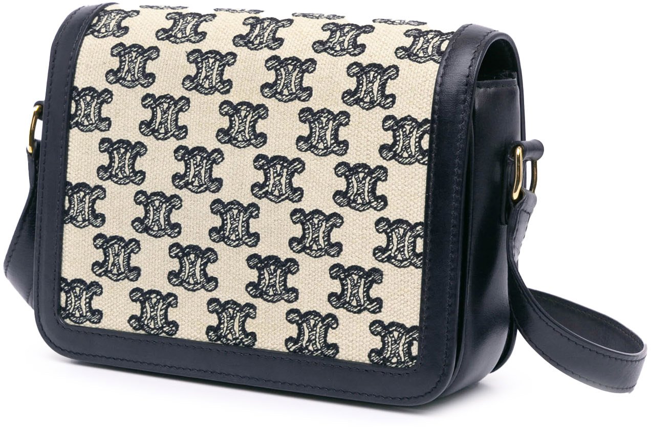 Celine Teen Embroidered Canvas and Calfskin Triomphe Crossbody Bruin