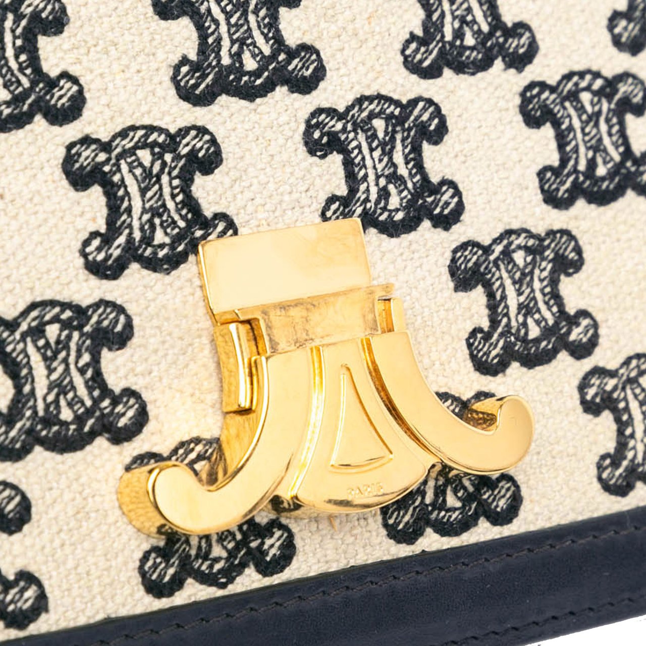 Celine Teen Embroidered Canvas and Calfskin Triomphe Crossbody Bruin