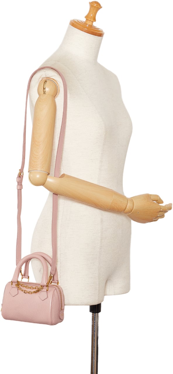 Celine Mini Grained Leather Chain Boston Roze