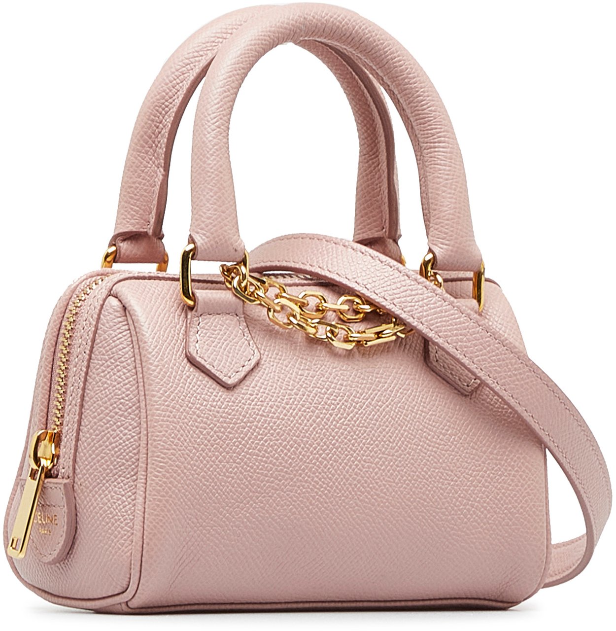 Celine Mini Grained Leather Chain Boston Roze