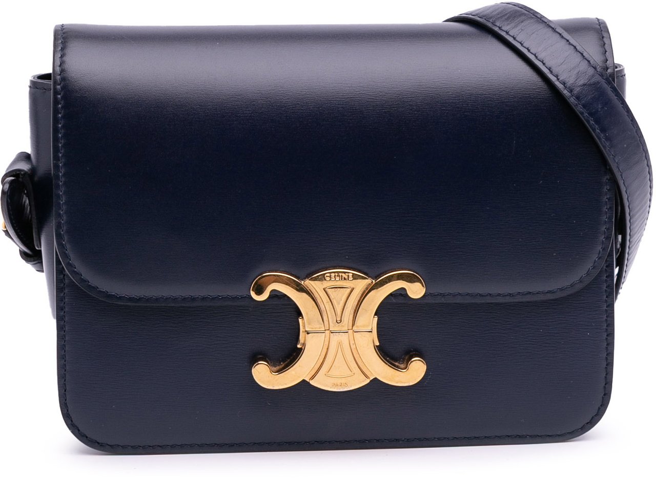 Celine Teen Shiny Calfskin Triomphe Crossbody Blauw