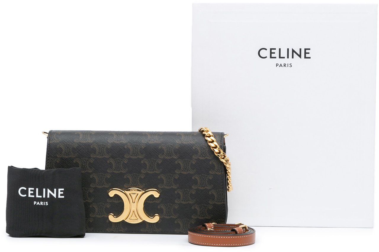 Celine Triomphe Coated Canvas Triomphe Multi Pochette Satchel Bruin