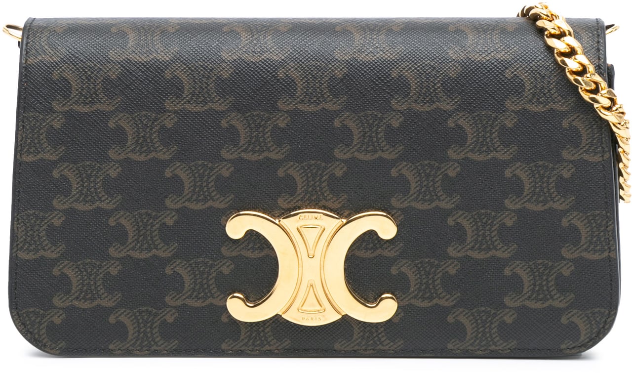 Celine Triomphe Coated Canvas Triomphe Multi Pochette Satchel Bruin