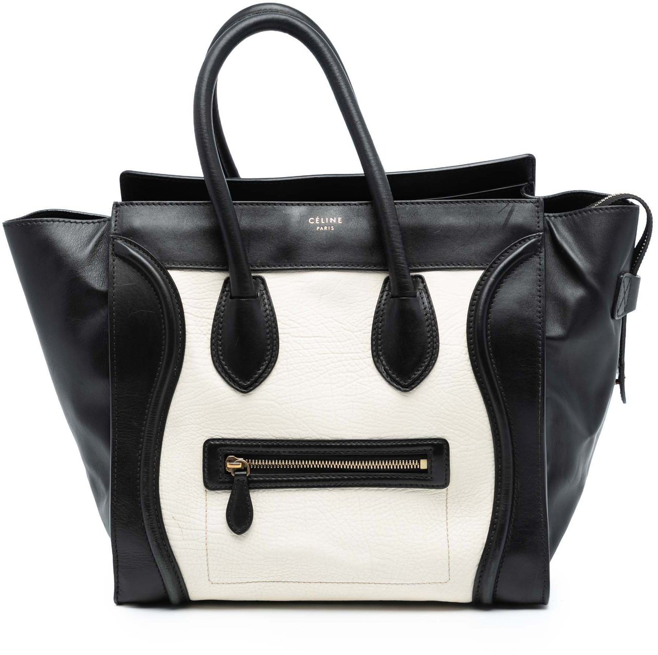 Celine Mini Bicolor Calfskin Luggage Tote Wit