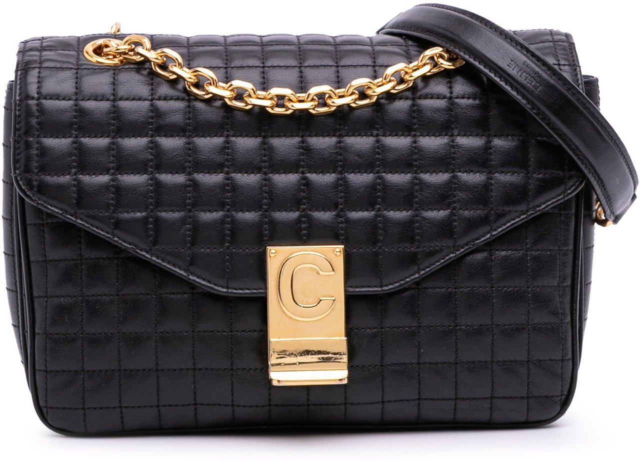 Celine Medium Quilted Calfskin C Crossbody Zwart