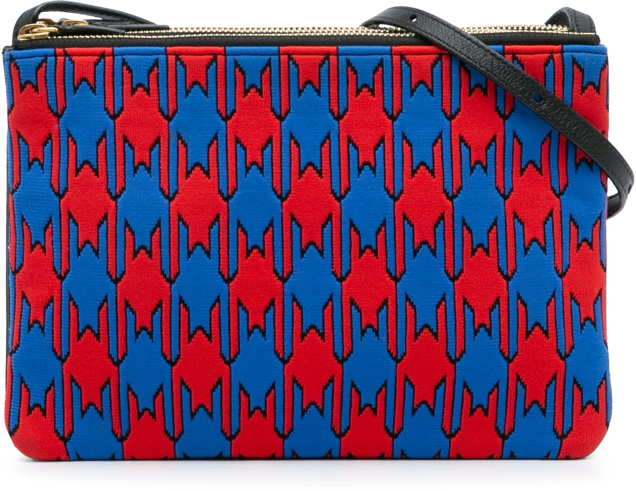 Celine Large Houndstooth Cotton Trio Crossbody Blauw