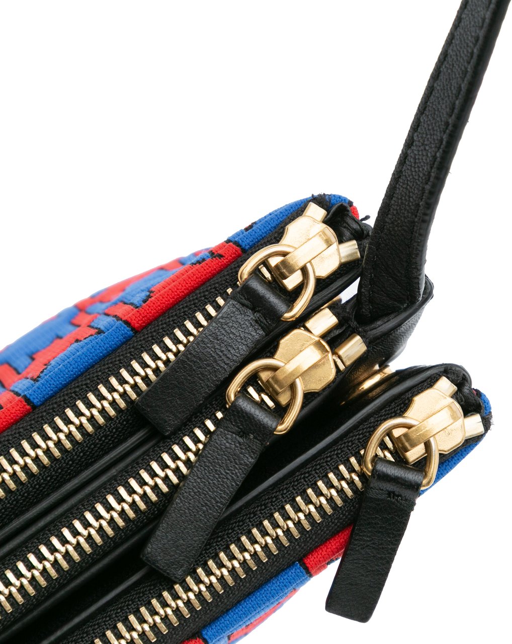Celine Large Houndstooth Cotton Trio Crossbody Blauw