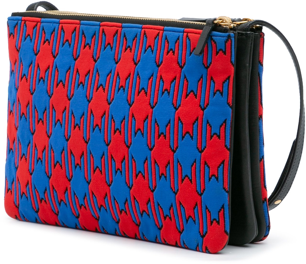 Celine Large Houndstooth Cotton Trio Crossbody Blauw
