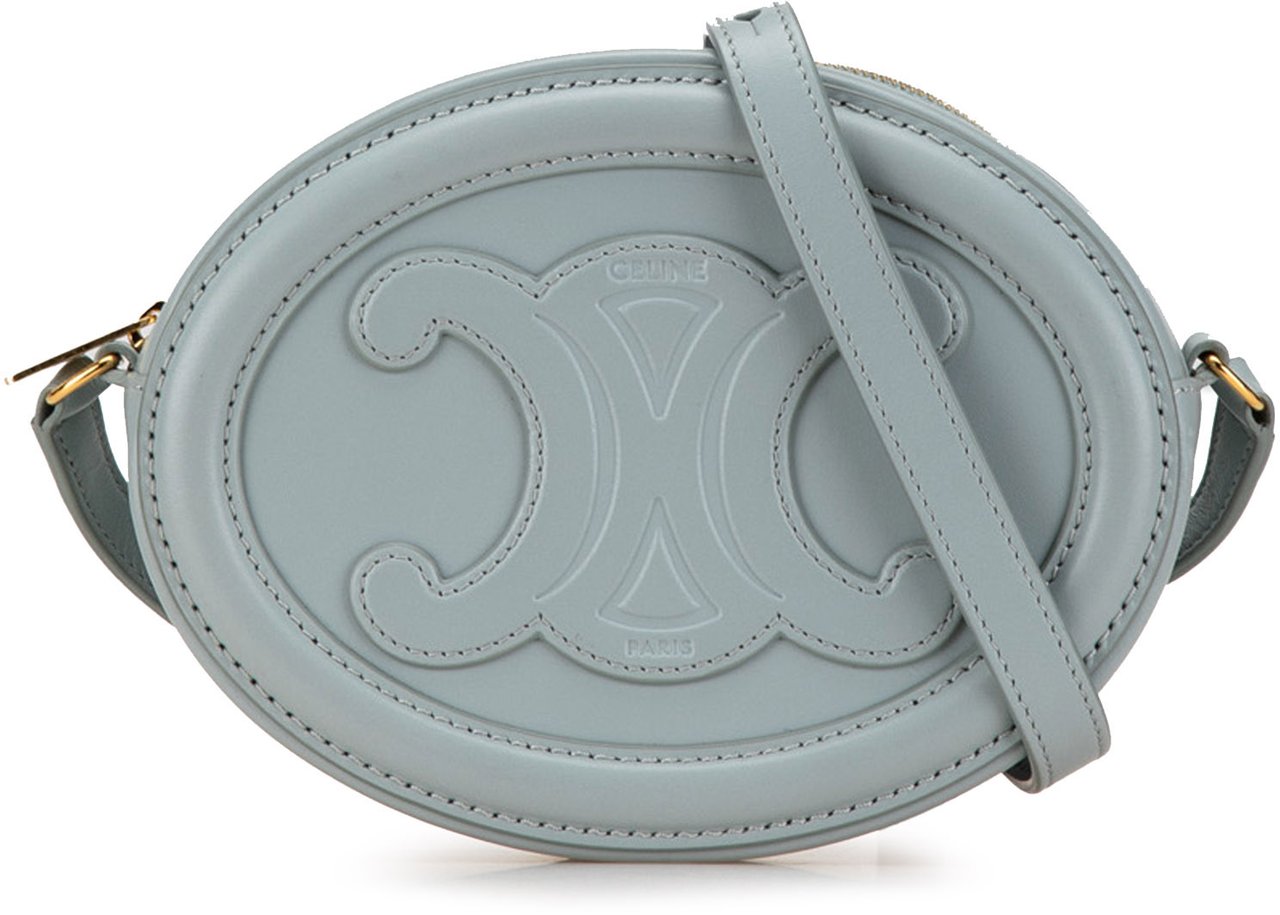 Celine Small Calfskin Cuir Triomphe Oval Crossbody Blauw