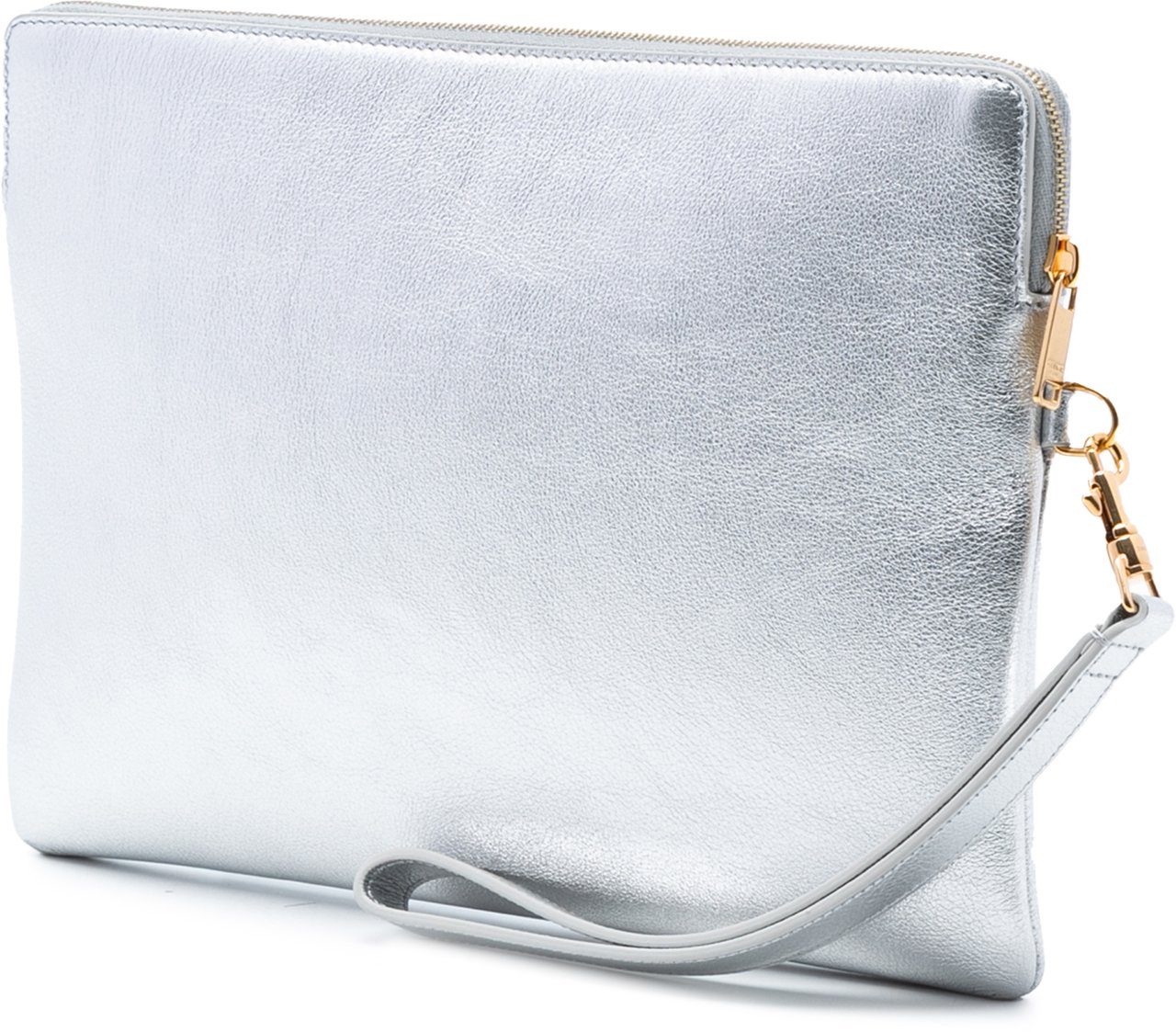 Celine Metallic Calfskin Cuir Triomphe Zip Pouch Zilver