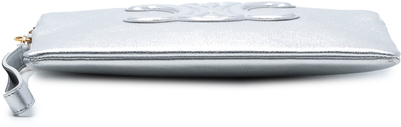 Celine Metallic Calfskin Cuir Triomphe Zip Pouch Zilver