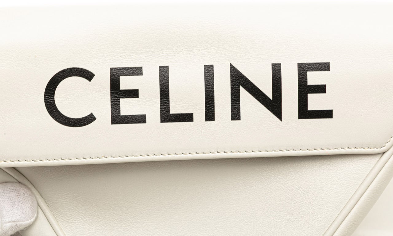 Celine Smooth Calfskin Logo Triangle Crossbody Wit