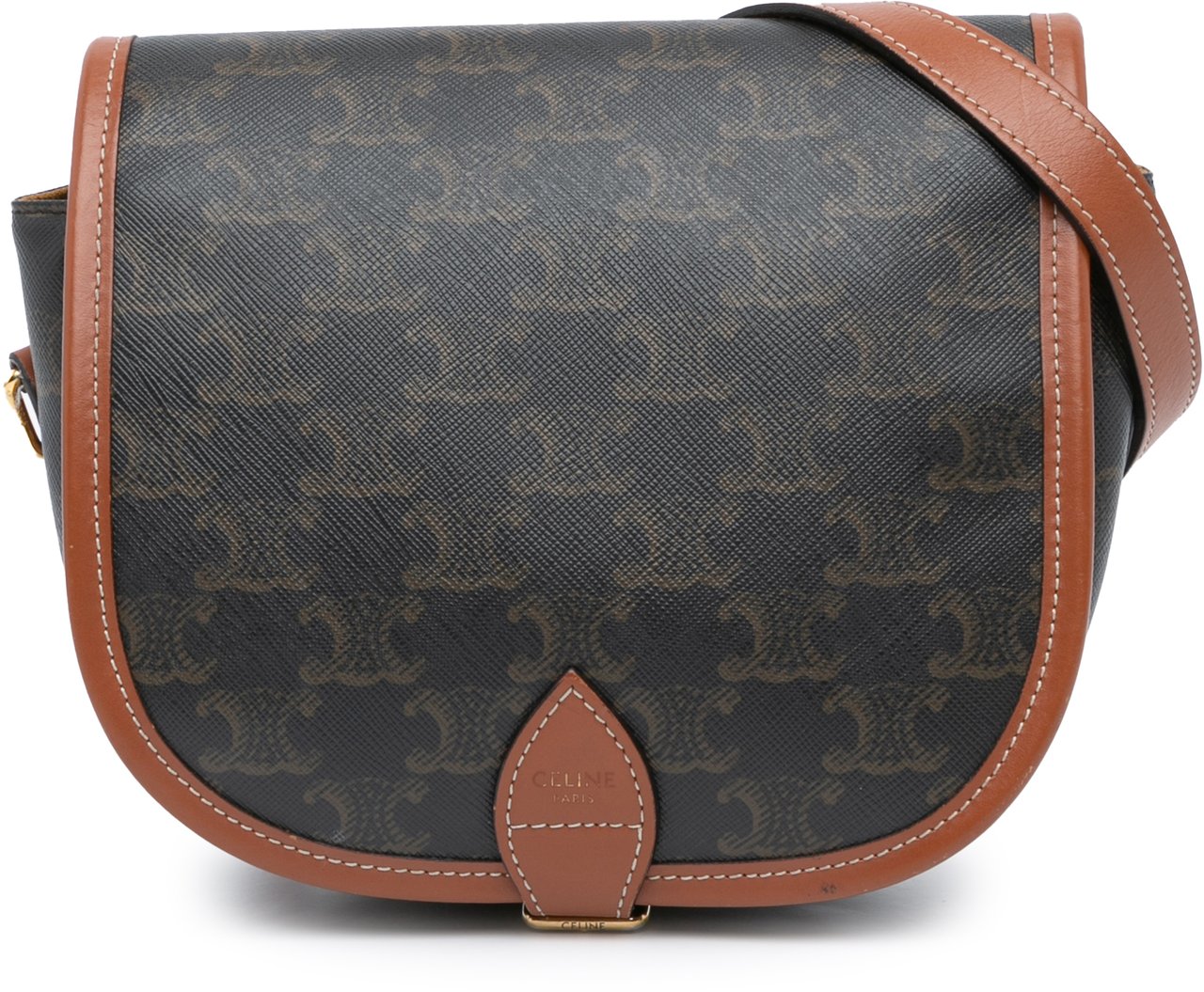 Celine Medium Triomphe Coated Canvas Folco Crossbody Bruin