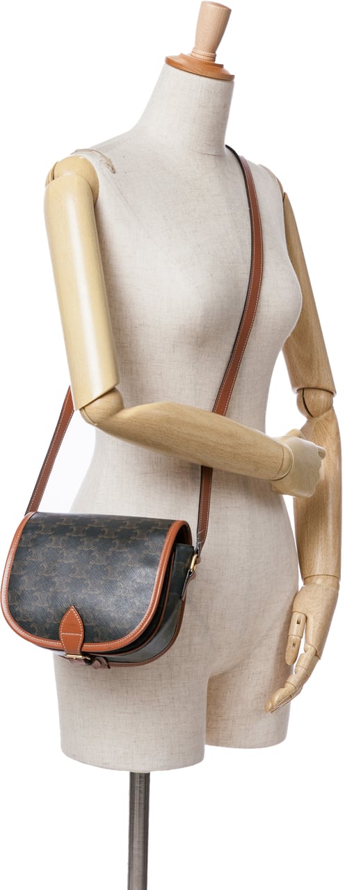 Celine Medium Triomphe Coated Canvas Folco Crossbody Bruin