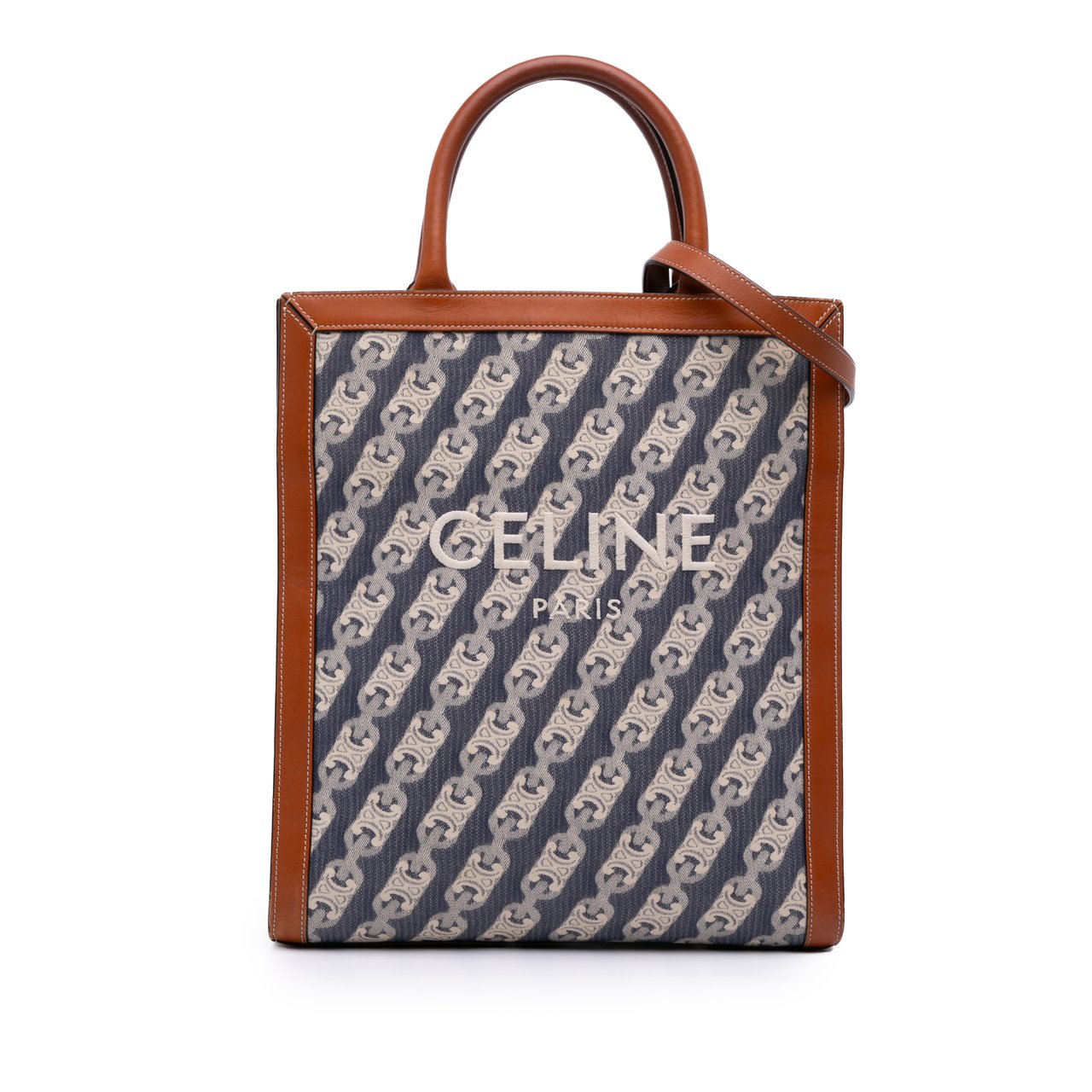 Celine Small Triomphe Canvas Maillon Vertical Cabas Satchel Blauw