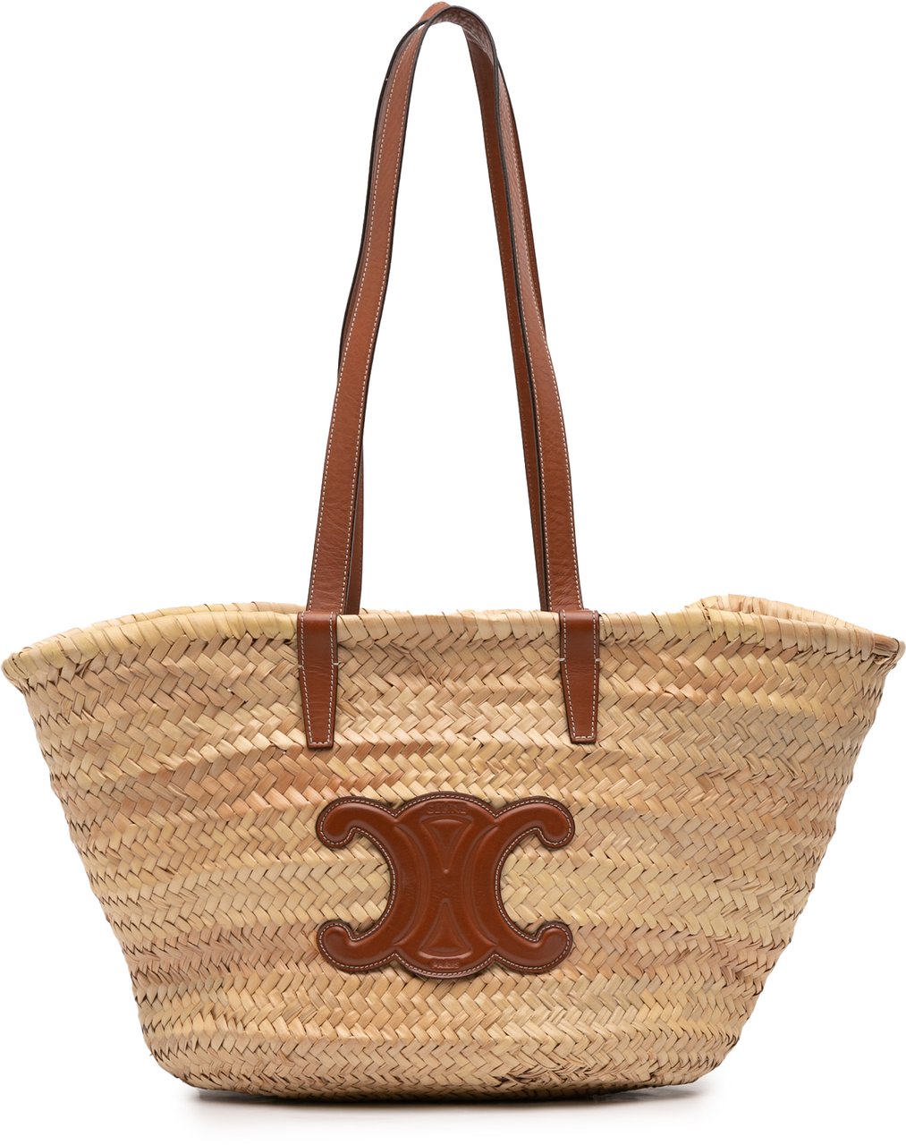 Celine Large Raffia Cuir Triomphe Classic Panier Tote Bruin