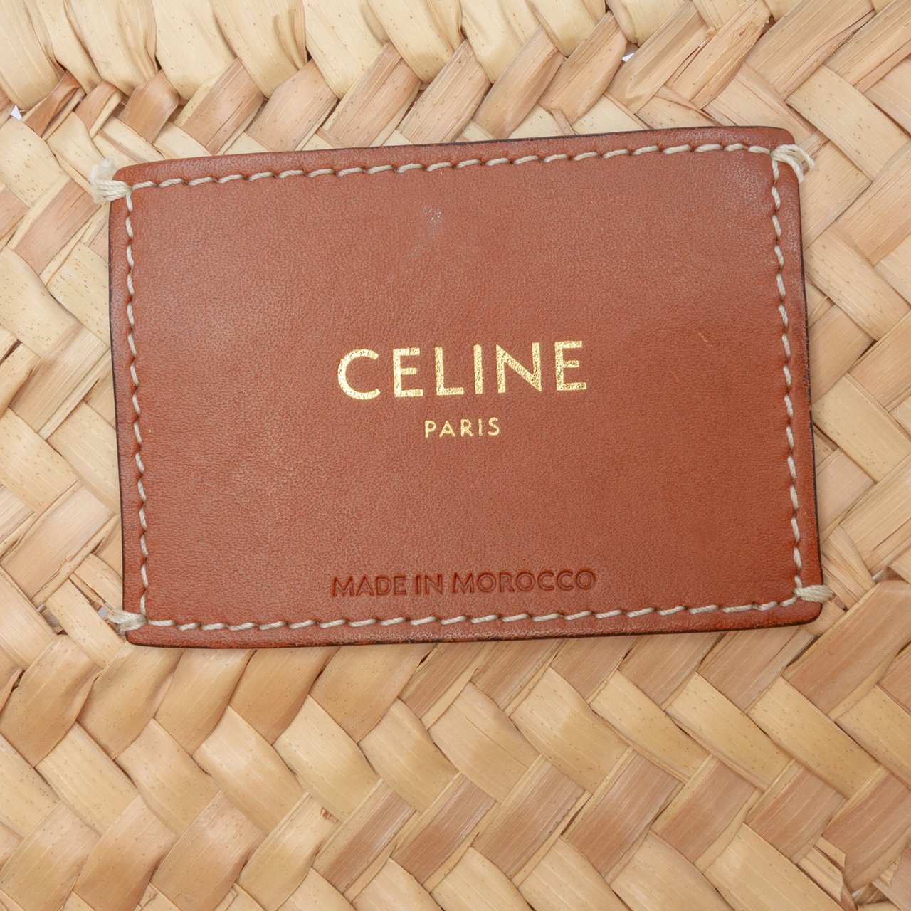 Celine Large Raffia Cuir Triomphe Classic Panier Tote Bruin