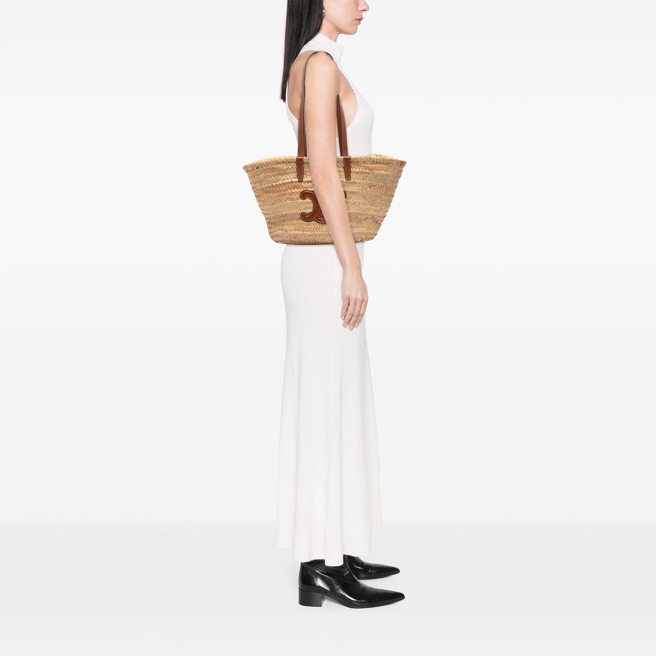 Celine Large Raffia Cuir Triomphe Classic Panier Tote Bruin