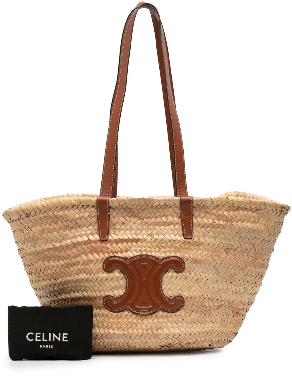 Celine Large Raffia Cuir Triomphe Classic Panier Tote Bruin