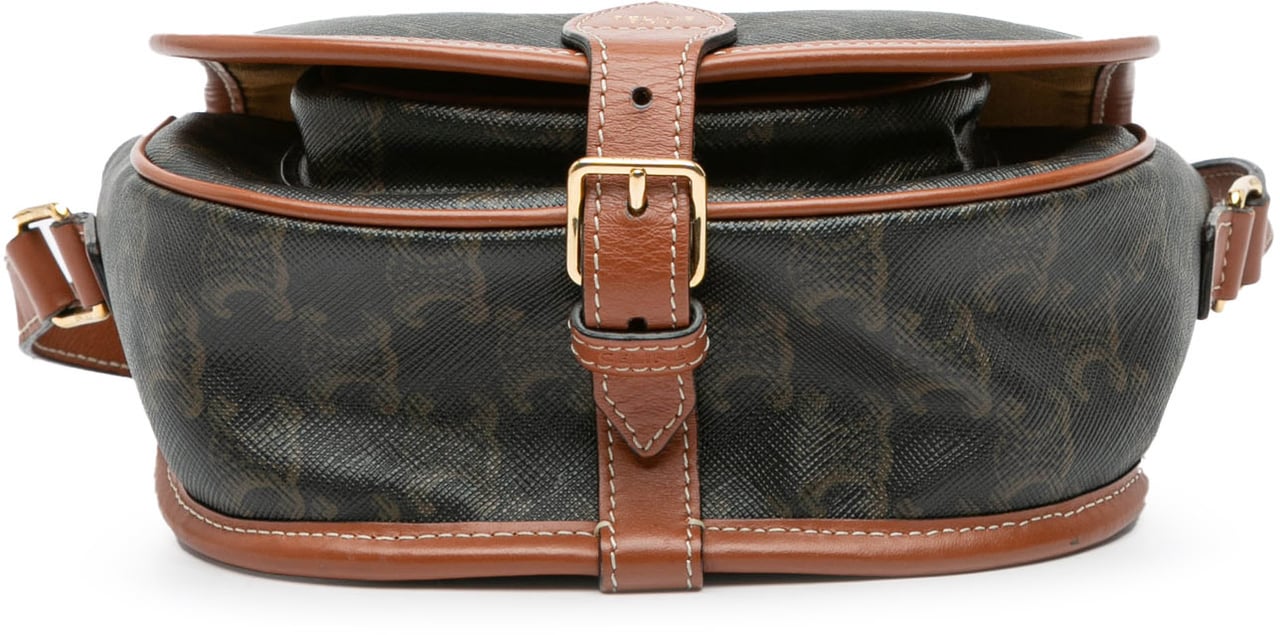 Celine Medium Triomphe Coated Canvas Folco Crossbody Bruin