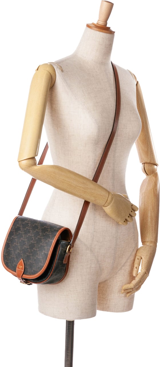 Celine Medium Triomphe Coated Canvas Folco Crossbody Bruin