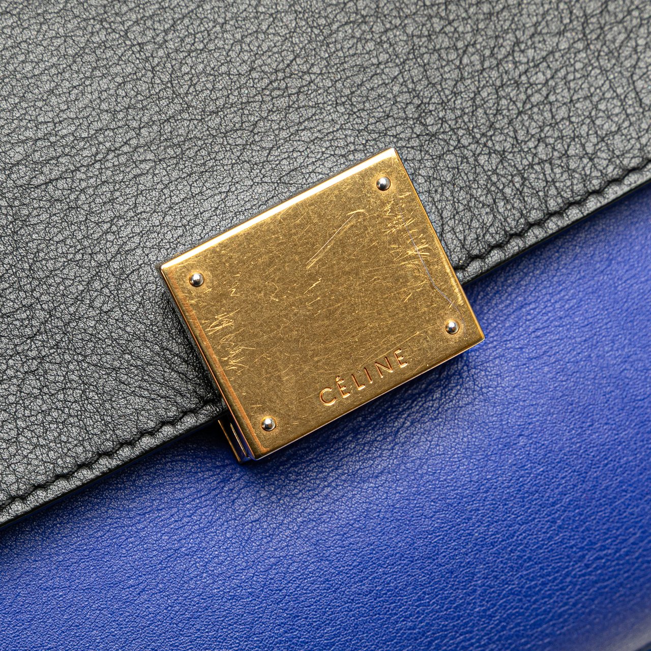 Celine Small Tricolor Leather Trapeze Satchel Blauw