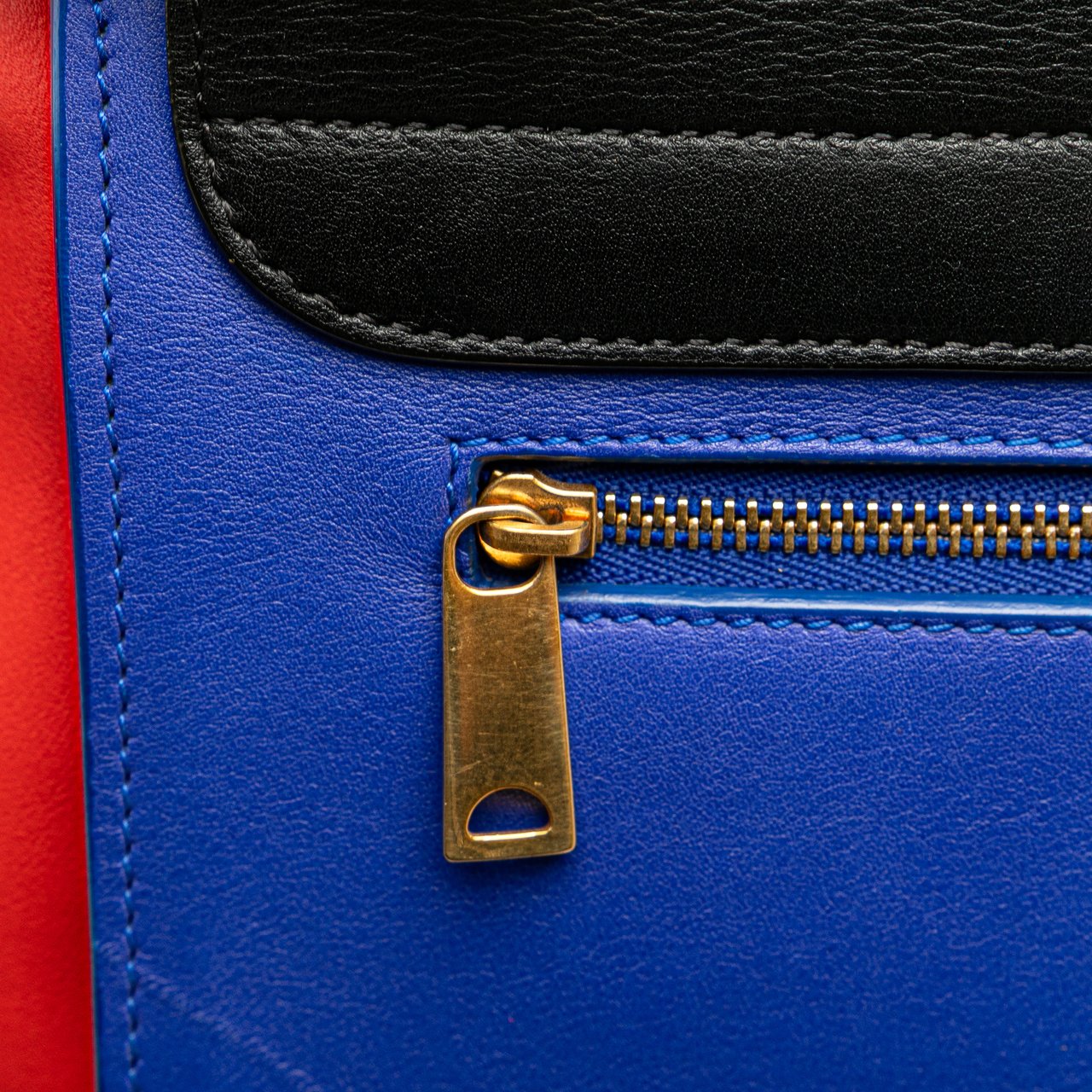 Celine Small Tricolor Leather Trapeze Satchel Blauw