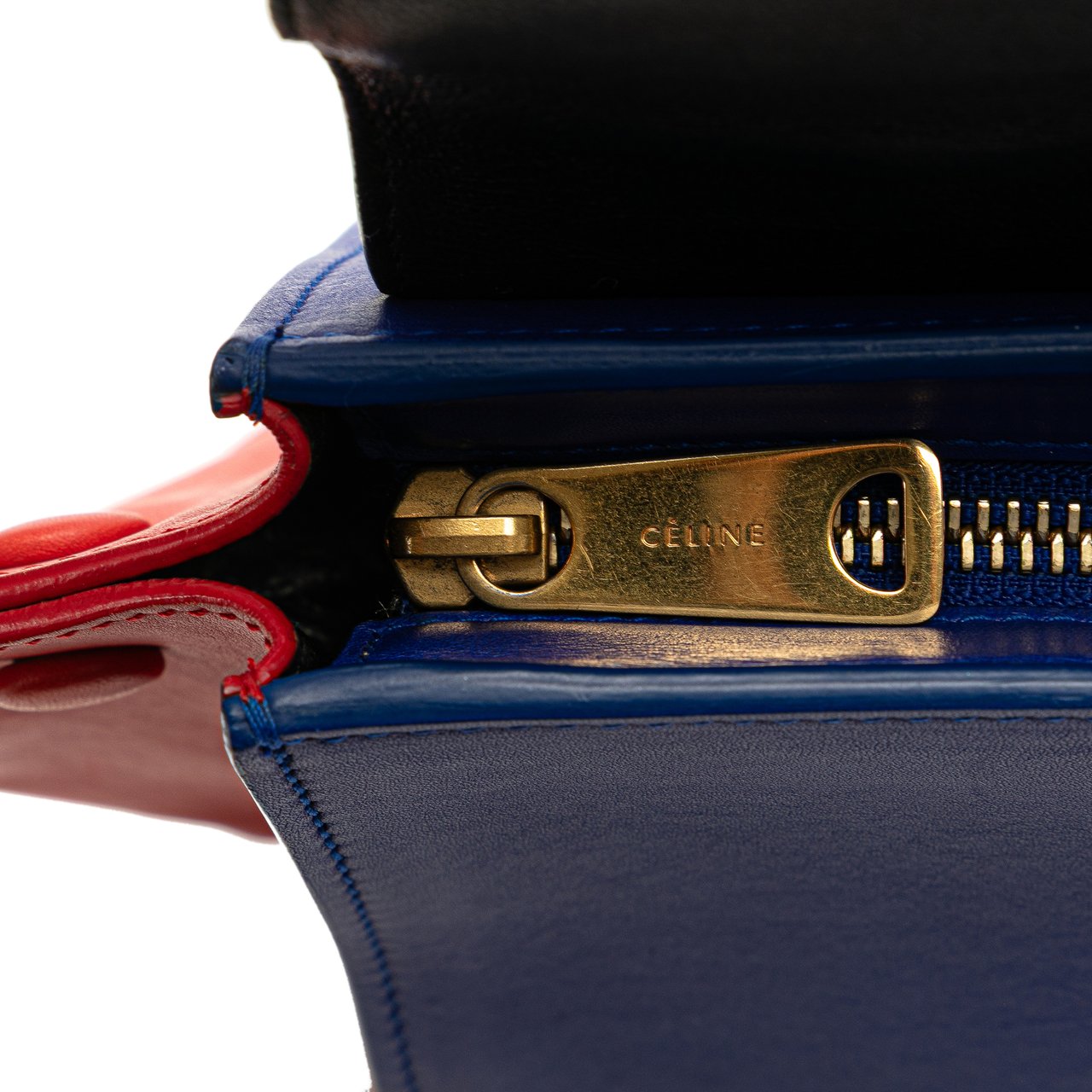 Celine Small Tricolor Leather Trapeze Satchel Blauw