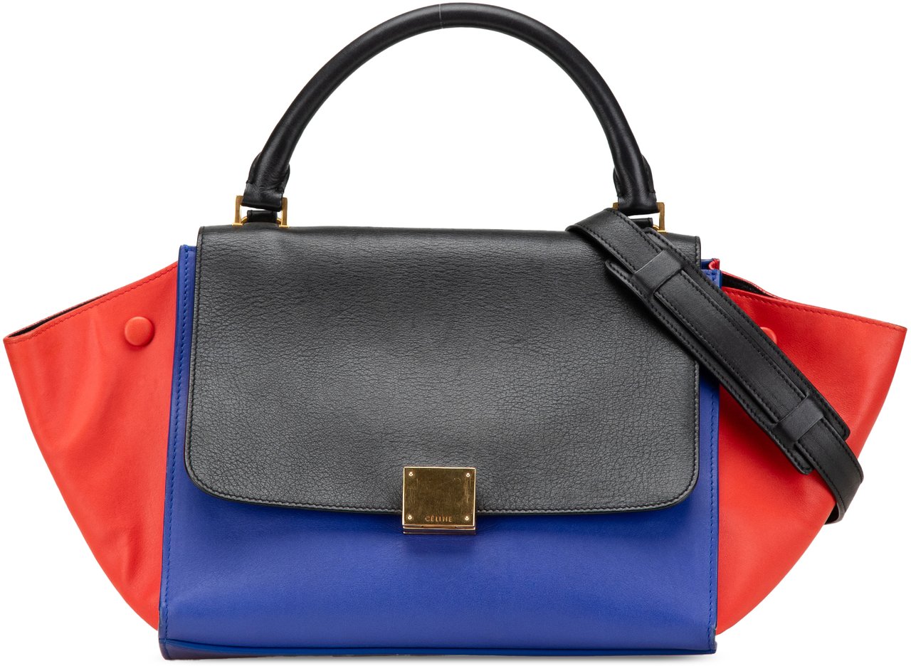 Celine Small Tricolor Leather Trapeze Satchel Blauw