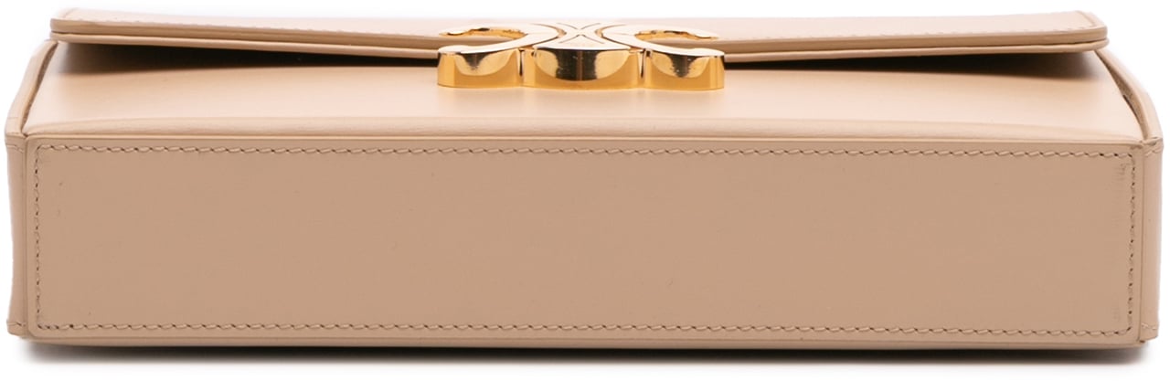 Celine Shiny Calfskin Triomphe Chain Box Shoulder Bag Bruin