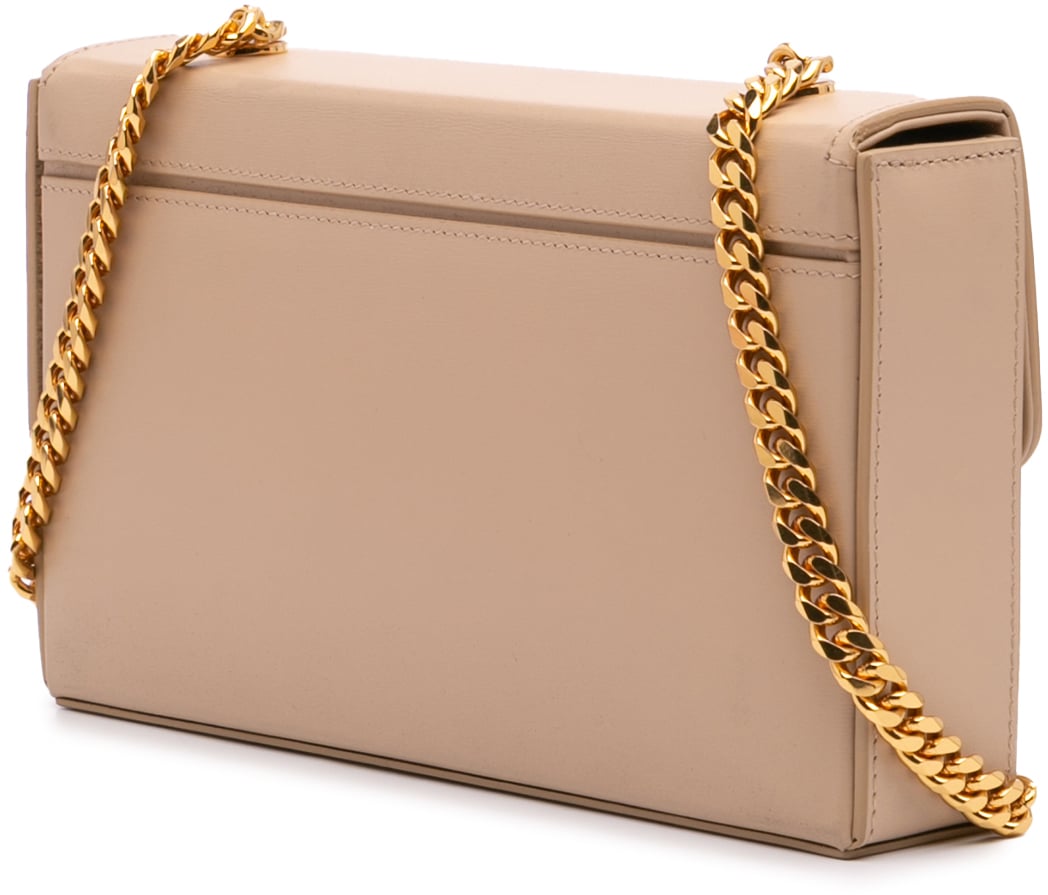 Celine Shiny Calfskin Triomphe Chain Box Shoulder Bag Bruin