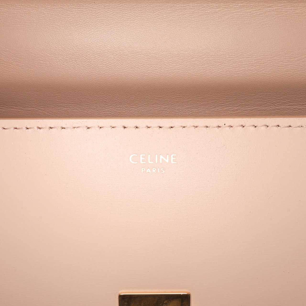 Celine Shiny Calfskin Triomphe Chain Box Shoulder Bag Bruin