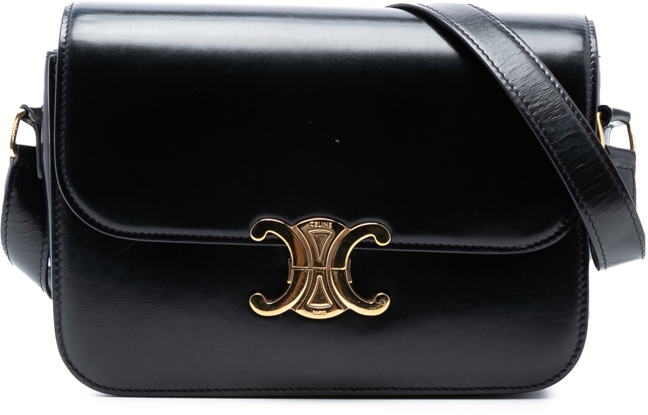Celine Classique Shiny Calfskin Triomphe Crossbody Zwart