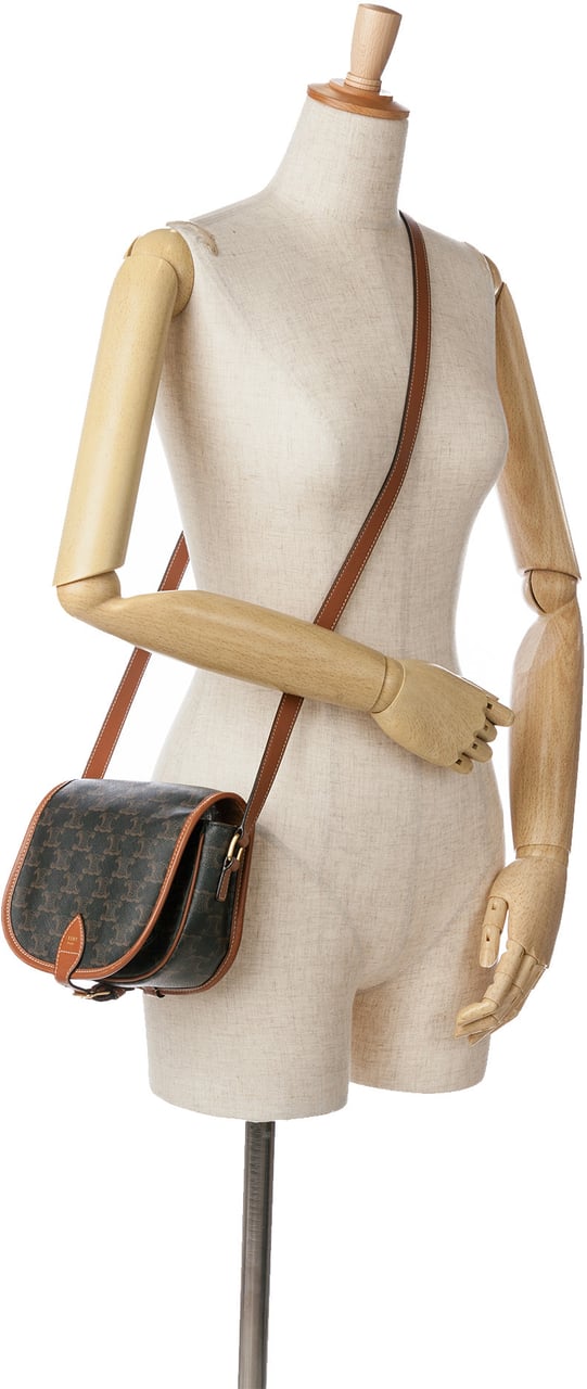 Celine Medium Triomphe Coated Canvas Folco Crossbody Bruin