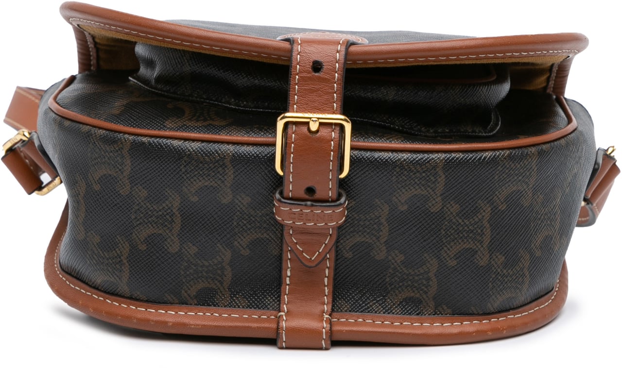 Celine Medium Triomphe Coated Canvas Folco Crossbody Bruin