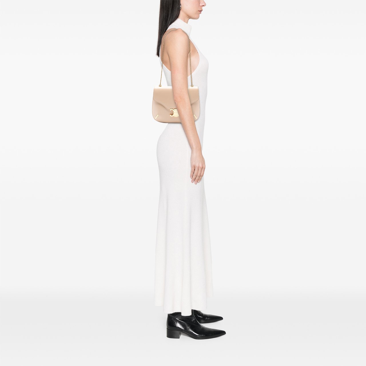 Celine Teen Shiny Calfskin Triomphe Besace Clea Chain Crossbody Bruin