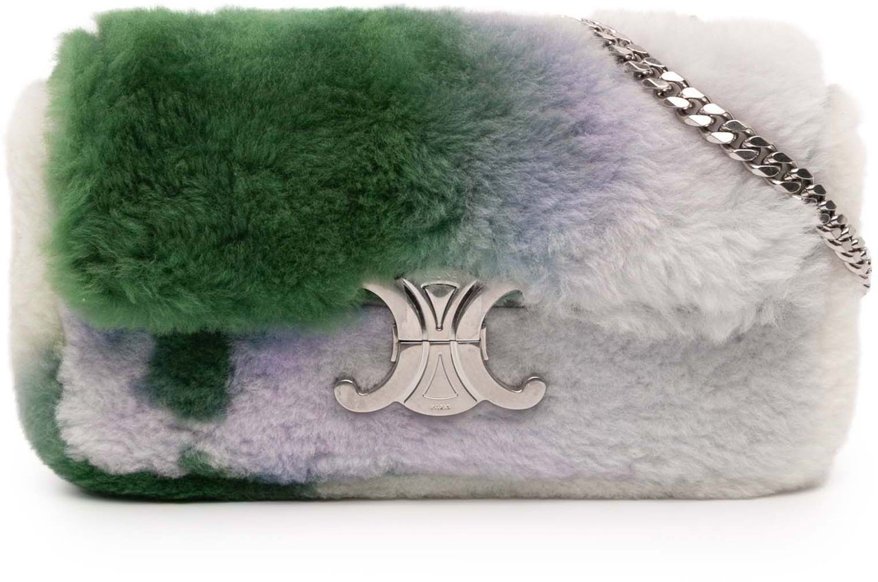 Celine Shearling Triomphe Chain Shoulder Bag Wit