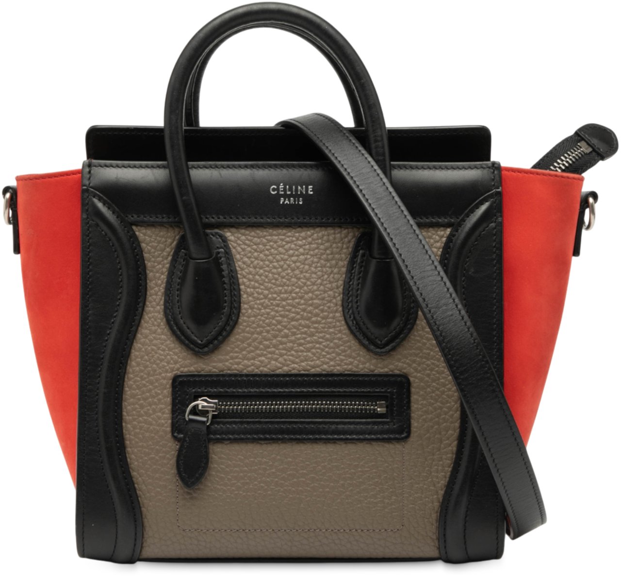 Celine Nano Tricolor Nubuck and Drummed Calfskin Luggage Tote Bruin