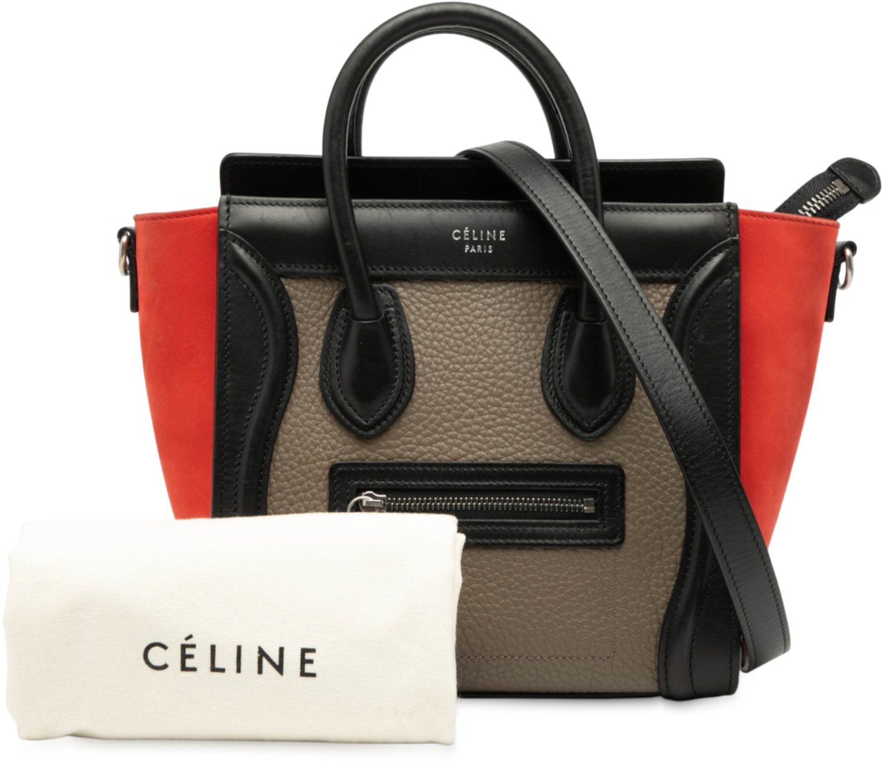 Celine Nano Tricolor Nubuck and Drummed Calfskin Luggage Tote Bruin