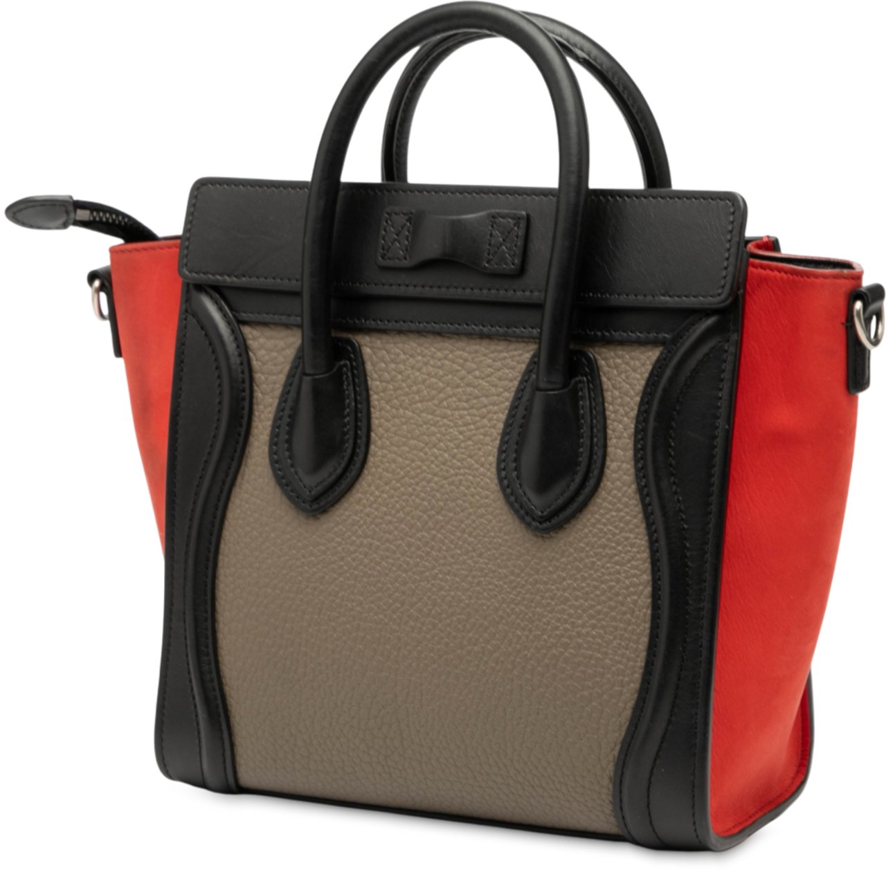 Celine Nano Tricolor Nubuck and Drummed Calfskin Luggage Tote Bruin