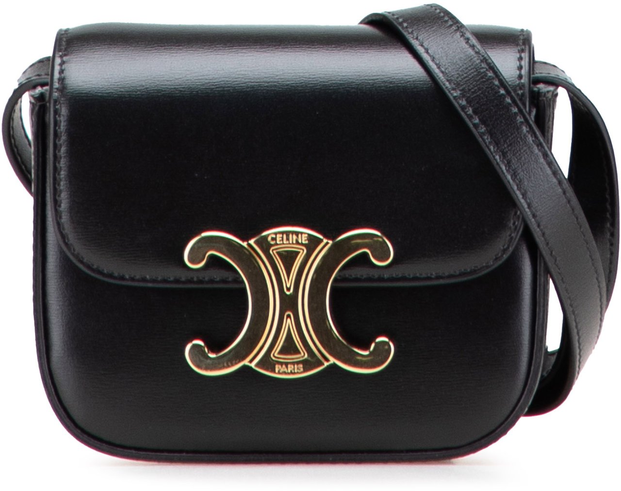 Celine Mini Shiny Calfskin Triomphe Crossbody Zwart