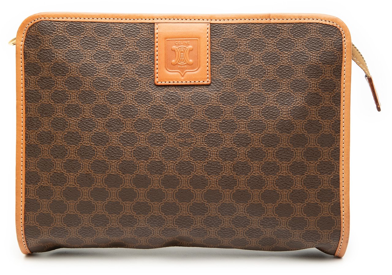 Celine Macadam Coated Canvas Clutch Bruin