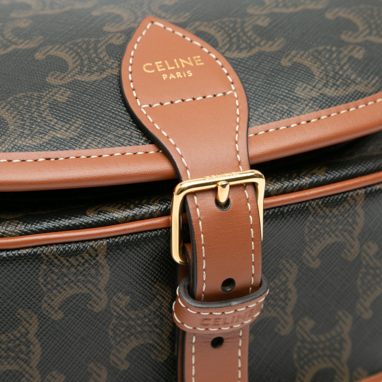 Celine Medium Triomphe Coated Canvas Folco Crossbody Bruin