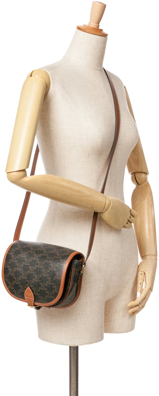 Celine Medium Triomphe Coated Canvas Folco Crossbody Bruin