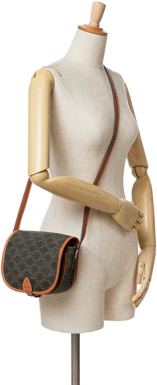 Celine Medium Triomphe Coated Canvas Folco Crossbody Bruin