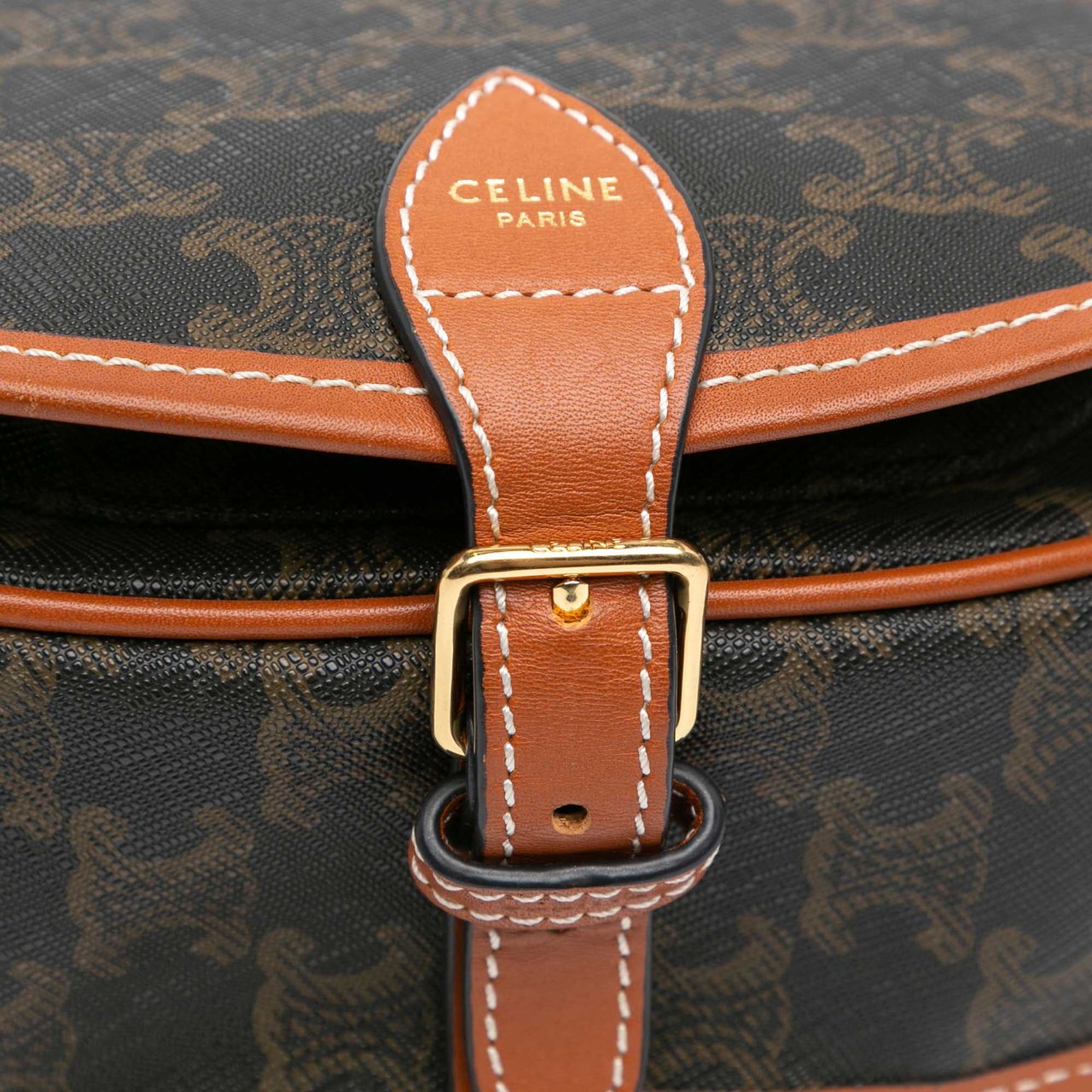 Celine Medium Triomphe Coated Canvas Folco Crossbody Bruin