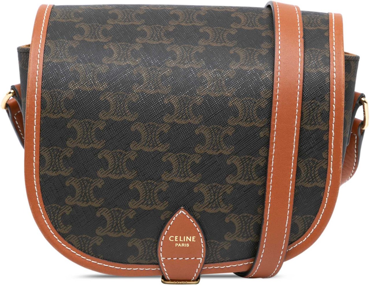 Celine Medium Triomphe Coated Canvas Folco Crossbody Bruin