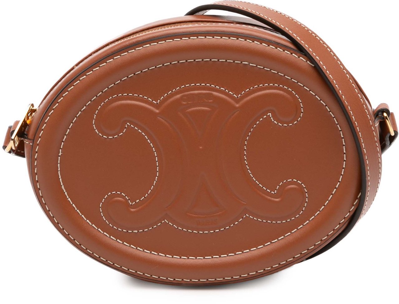 Celine Small Calfskin Cuir Triomphe Oval Crossbody Bruin