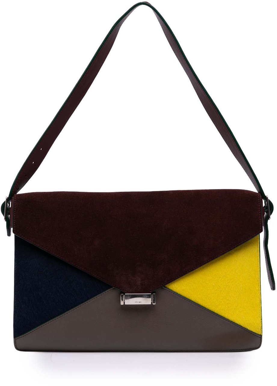 Celine Suede Calfskin and Pony Hair Diamond Clutch Rood