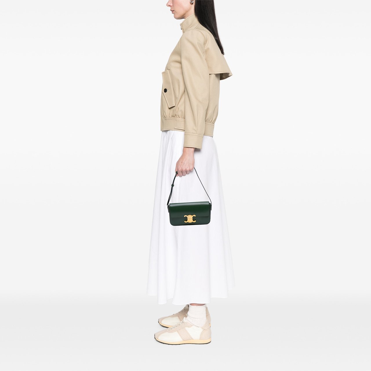 Celine Shiny Calfskin Claude Shoulder Bag Groen
